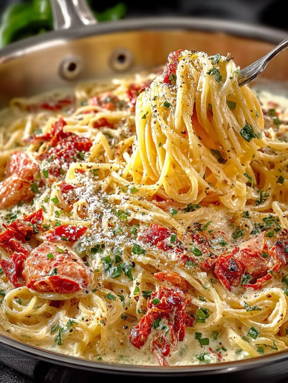 A close up of a delicious pasta dish.