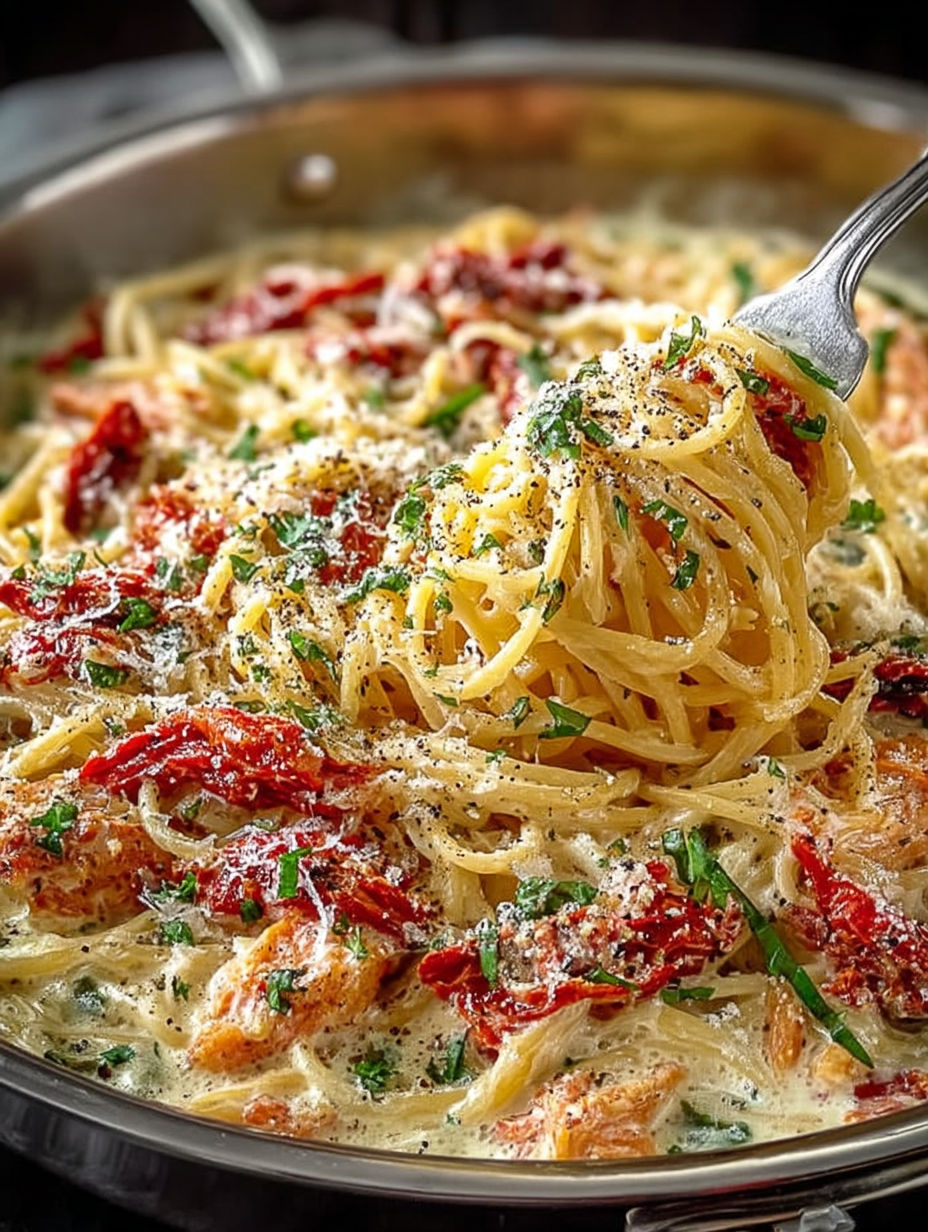 A close up of a spoon in a bowl of pasta.