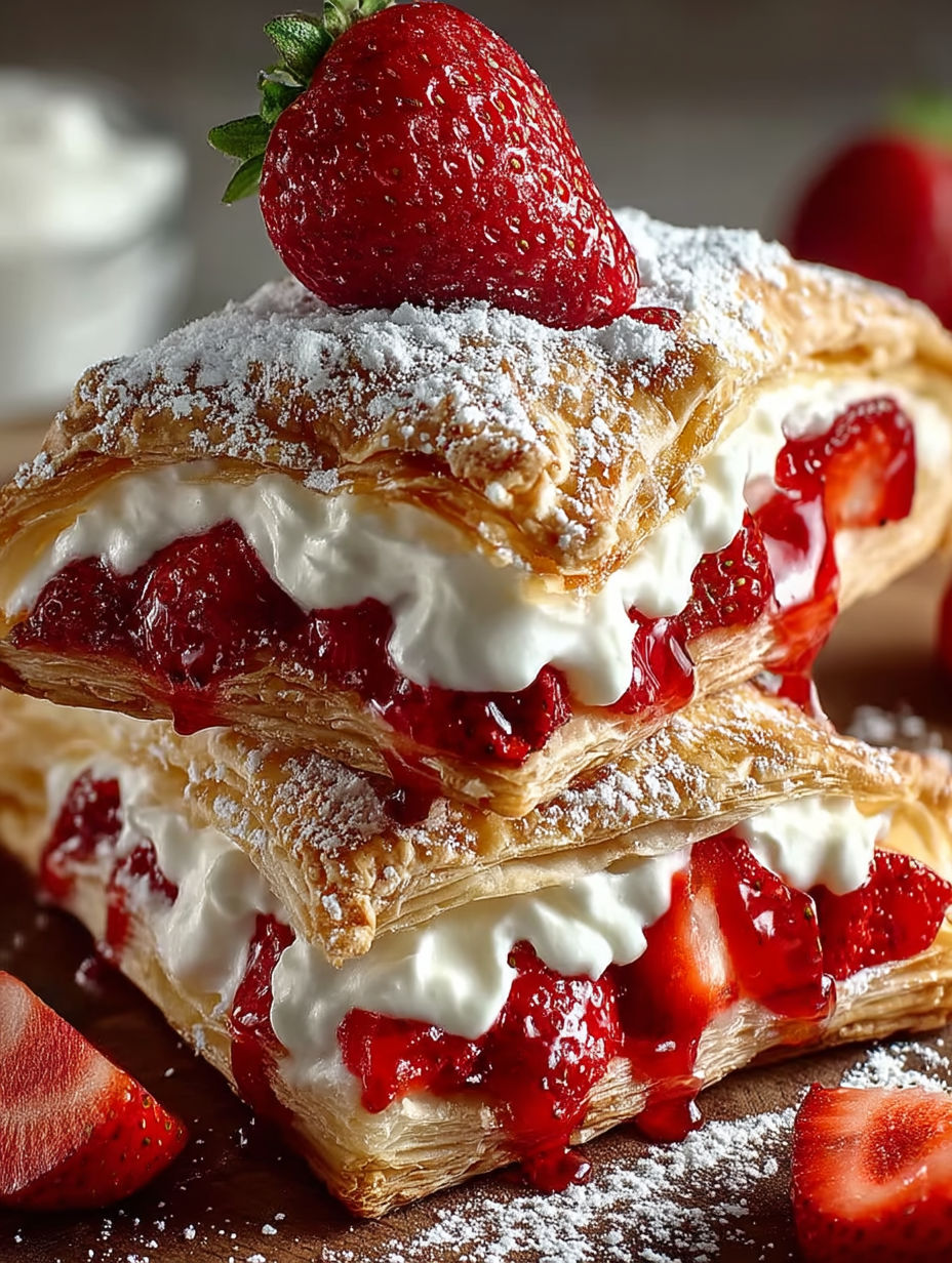 A stack of strawberry cheesecake turnovers.