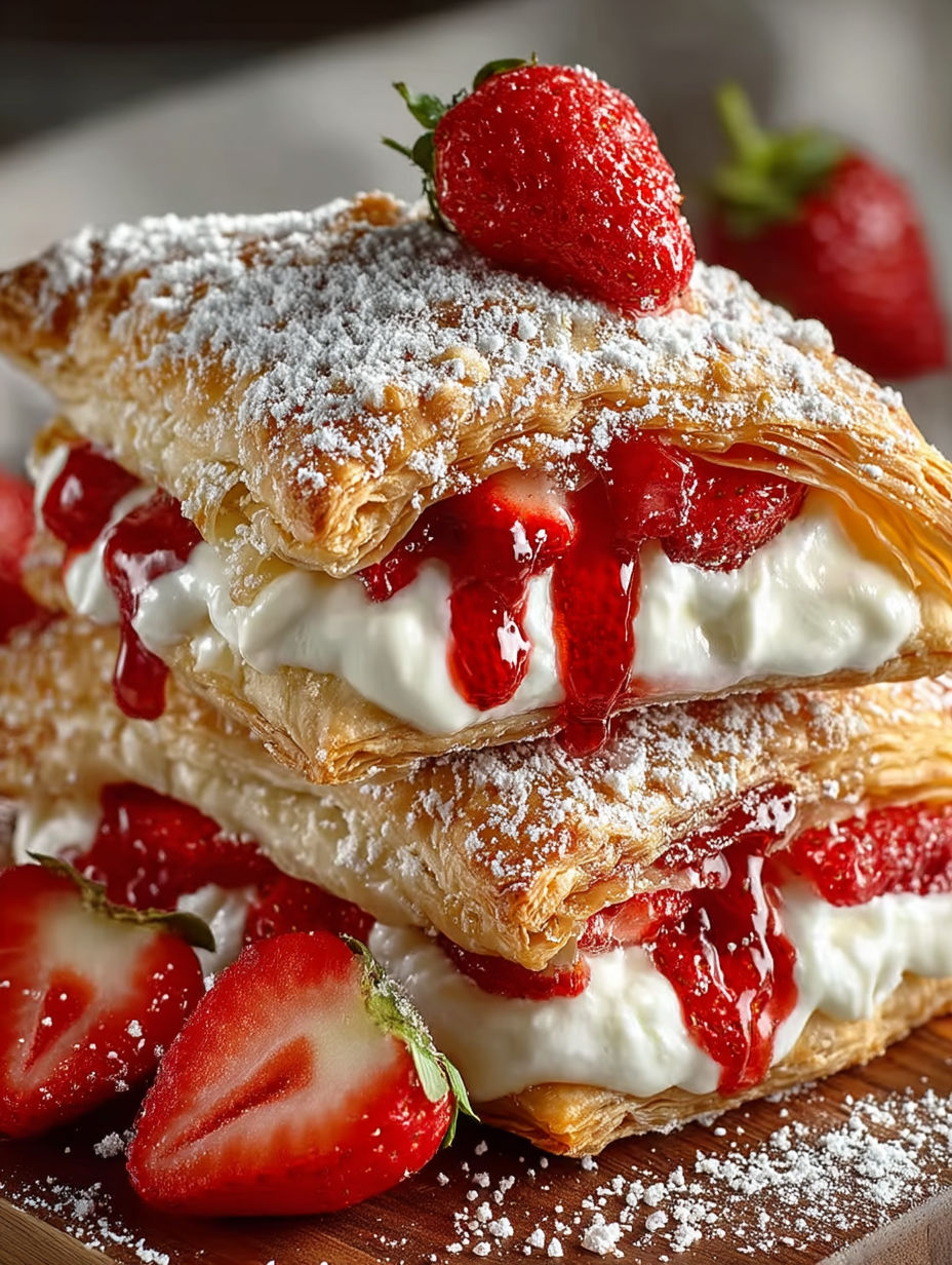 A stack of strawberry cheesecake turnovers.