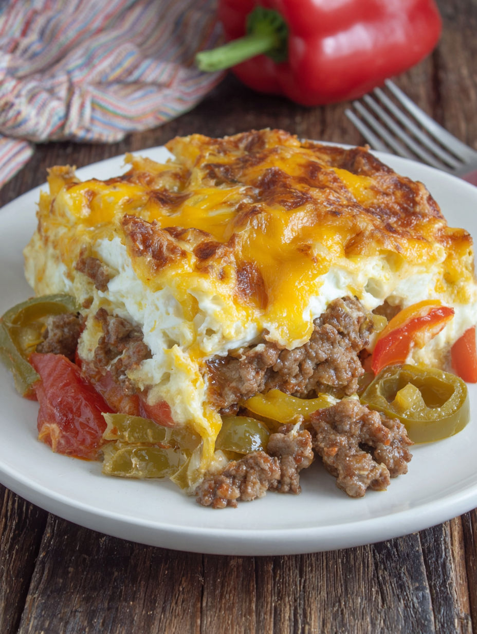 A plate of food with a John Wayne Beef Biscuit.