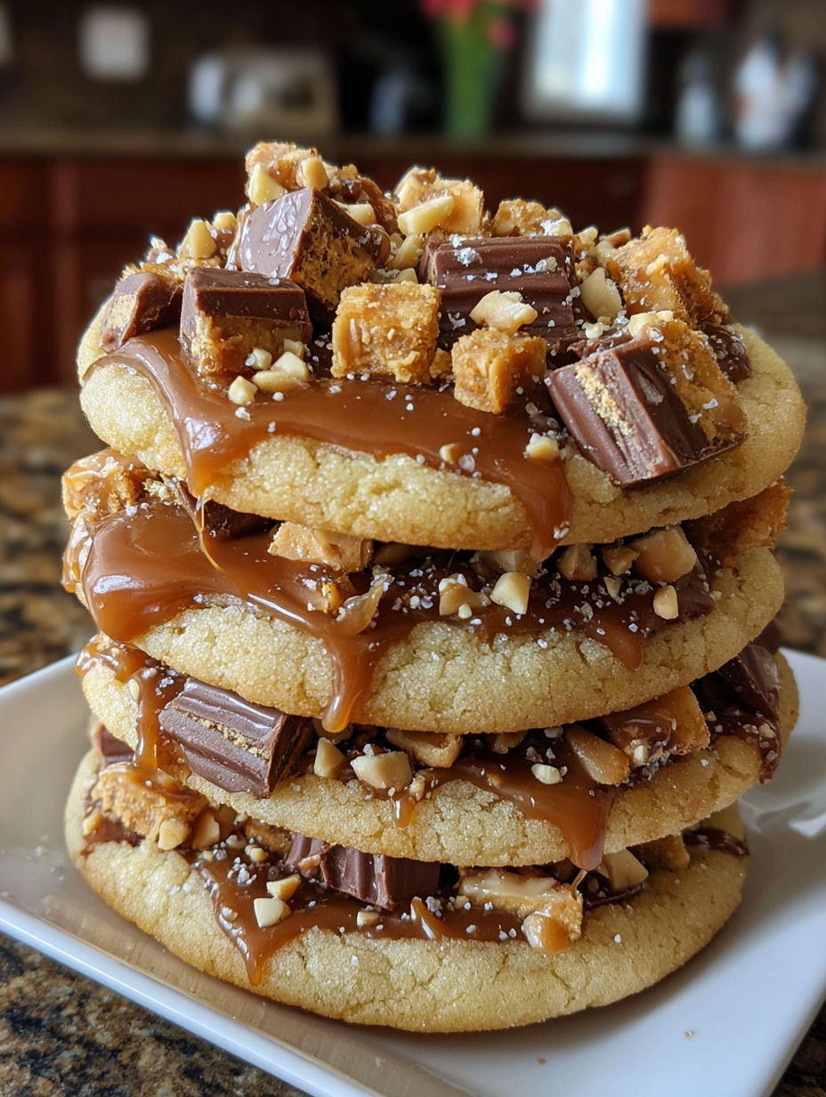 A stack of Butterfinger Caramel Crunch cookies.