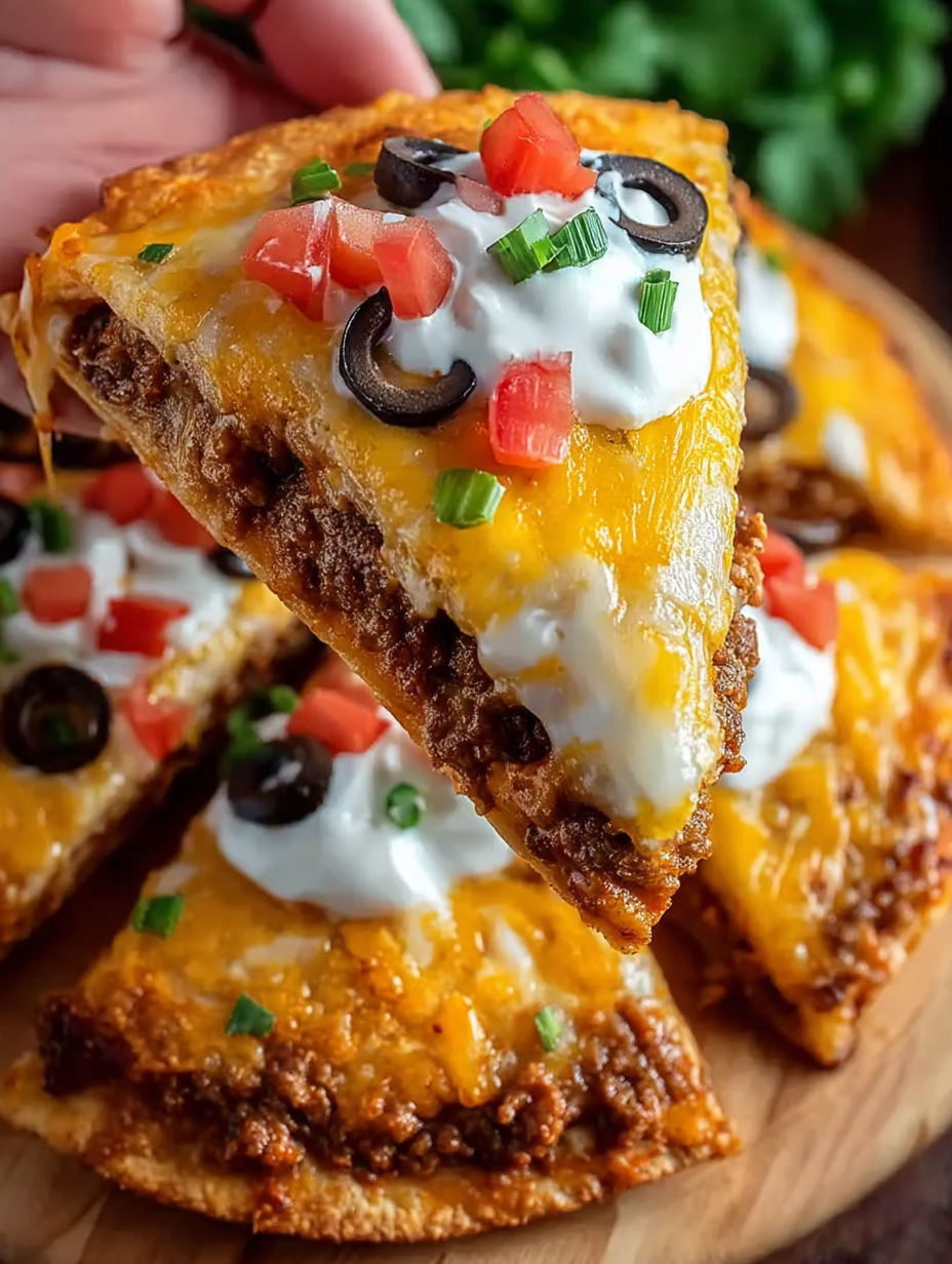 A slice of Taco Bell Mexican Pizza.