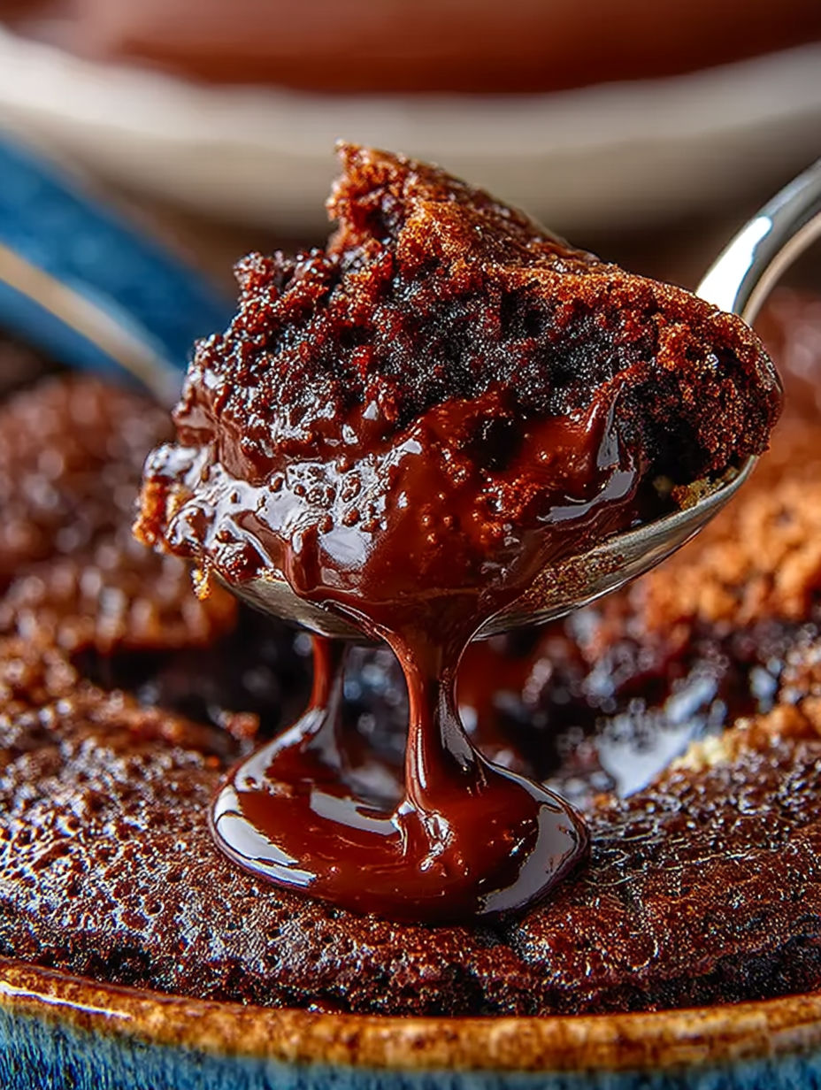 A spoonful of chocolate sauce on a piece of chicken étouffée.