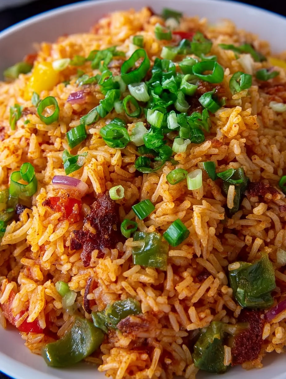A plate of rice with green onions on top.