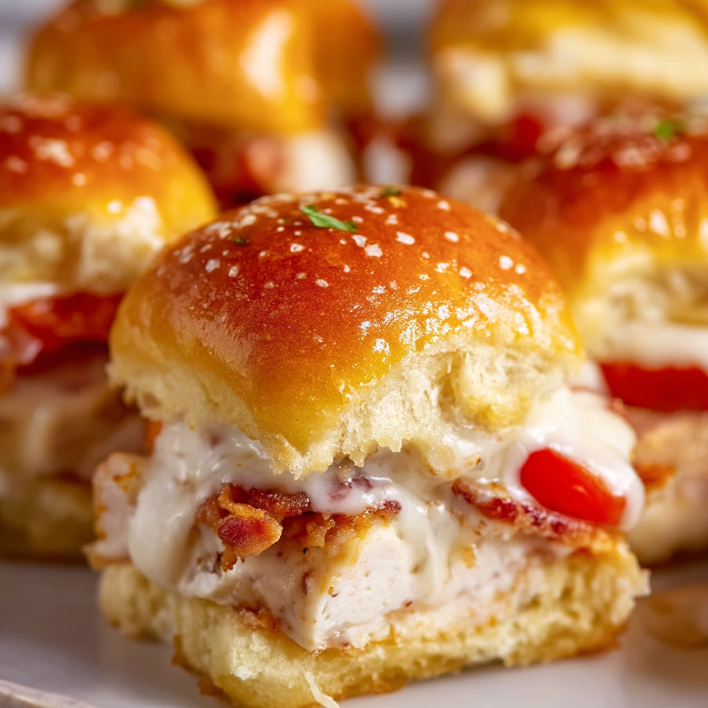 A plate of Kentucky Hot Brown Sliders.