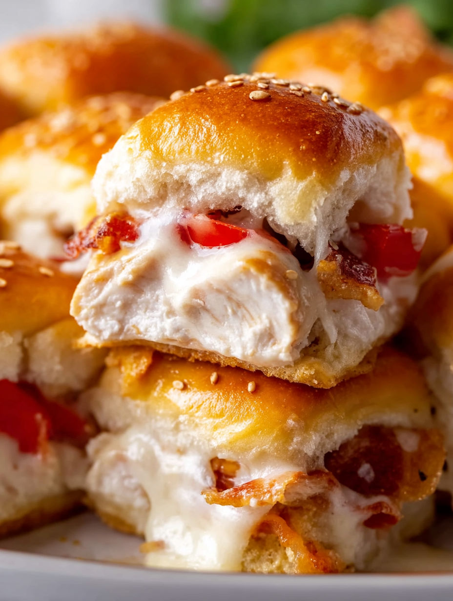 A stack of Kentucky Hot Brown Sliders.