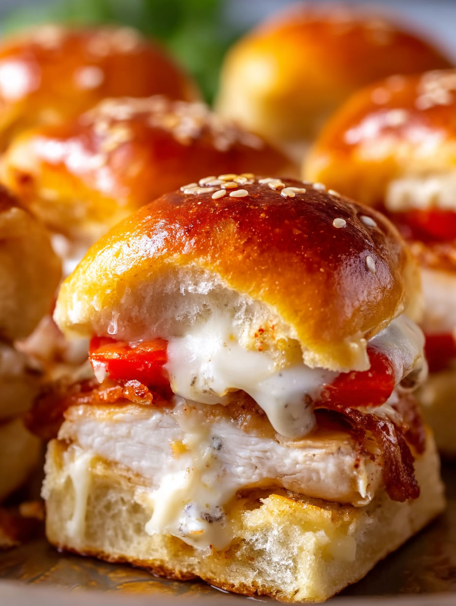 A close up of a Kentucky Hot Brown slider.