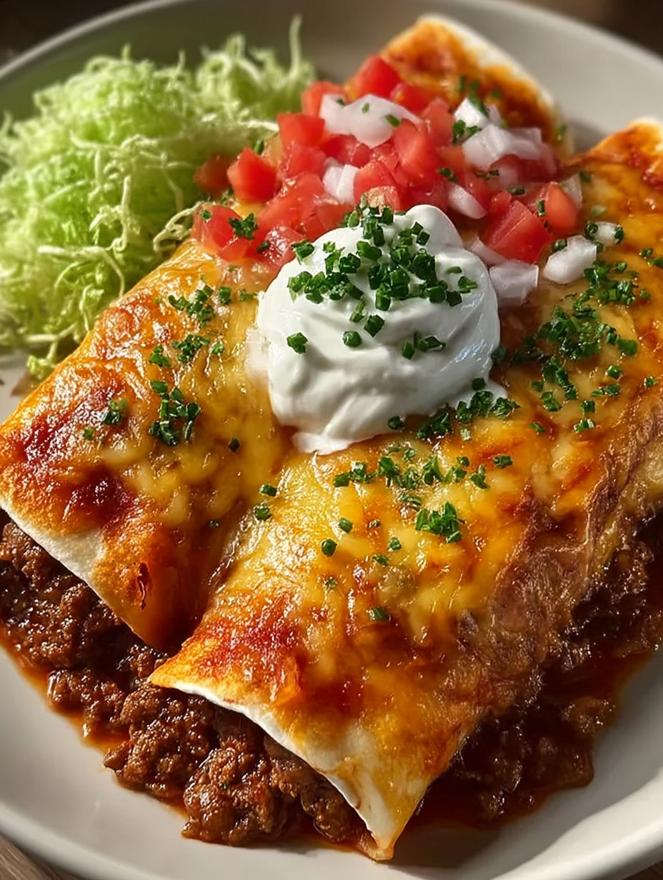 A plate of ground beef potato enchiladas.