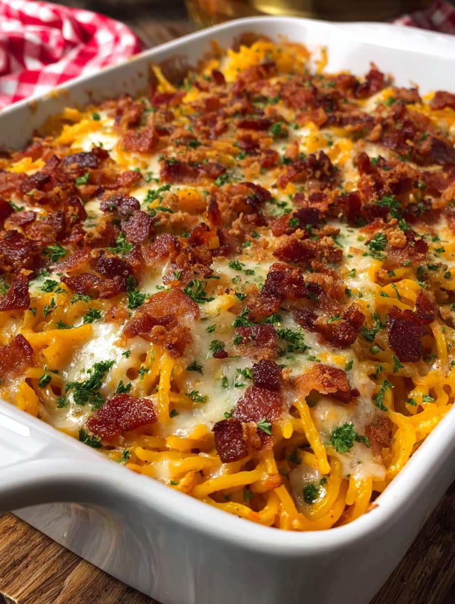 A dish of Cowboy Spaghetti Creamy Cheesy Twist.