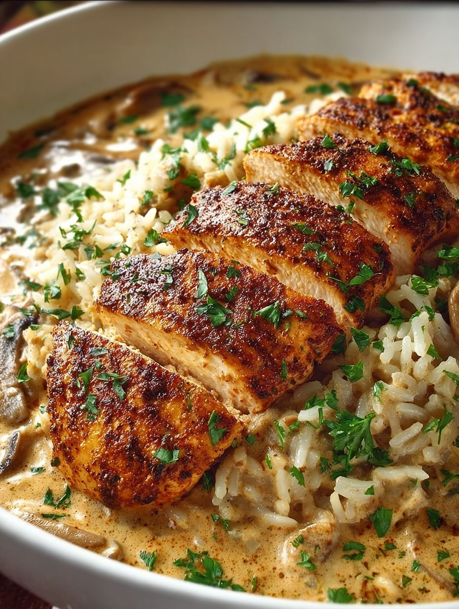 A bowl of rice with chicken on top.