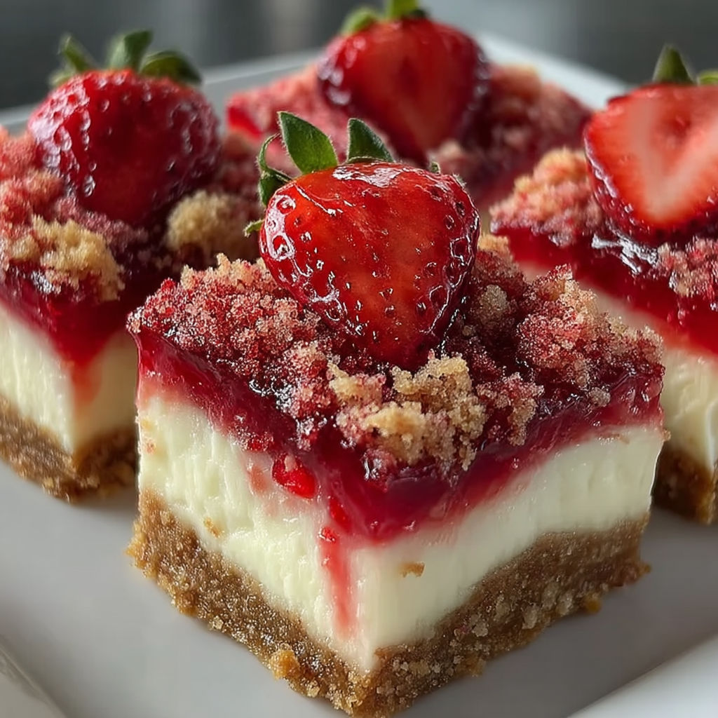 Strawberry crunch cheesecake bites on a plate.