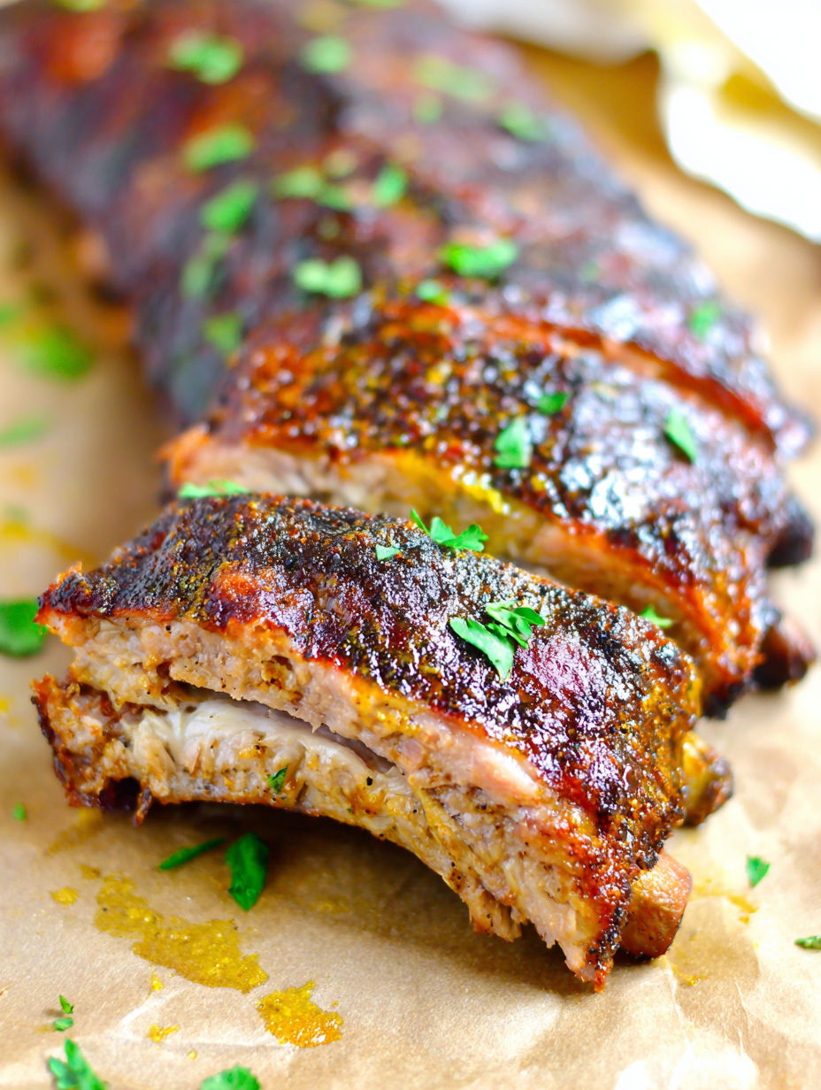 A close up of a pile of ribs on a paper towel.