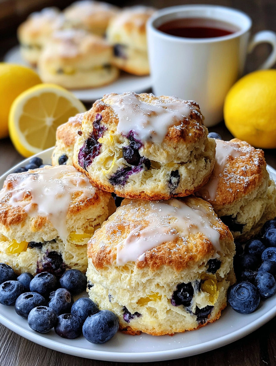 A plate of blueberry lemon scones.