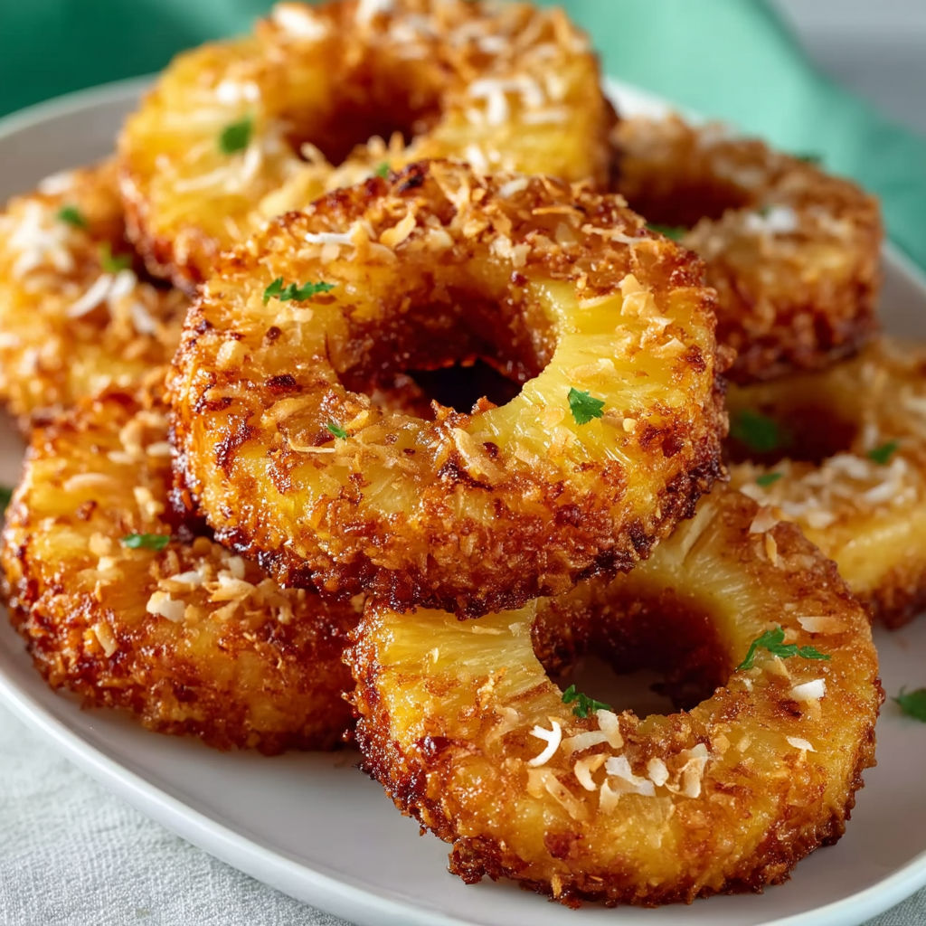 A plate of fried pineapple rings.