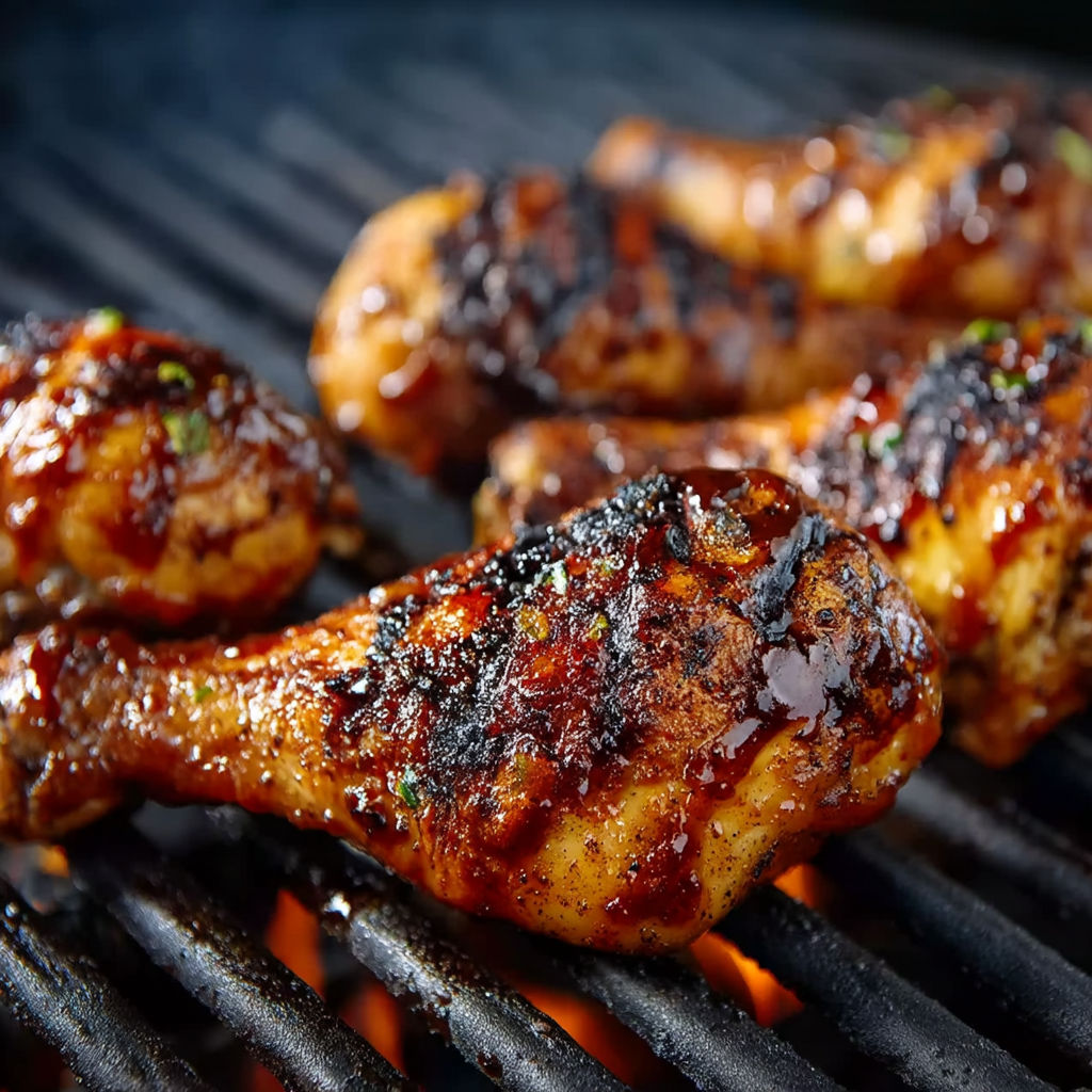 Grilled chicken legs with sauce.
