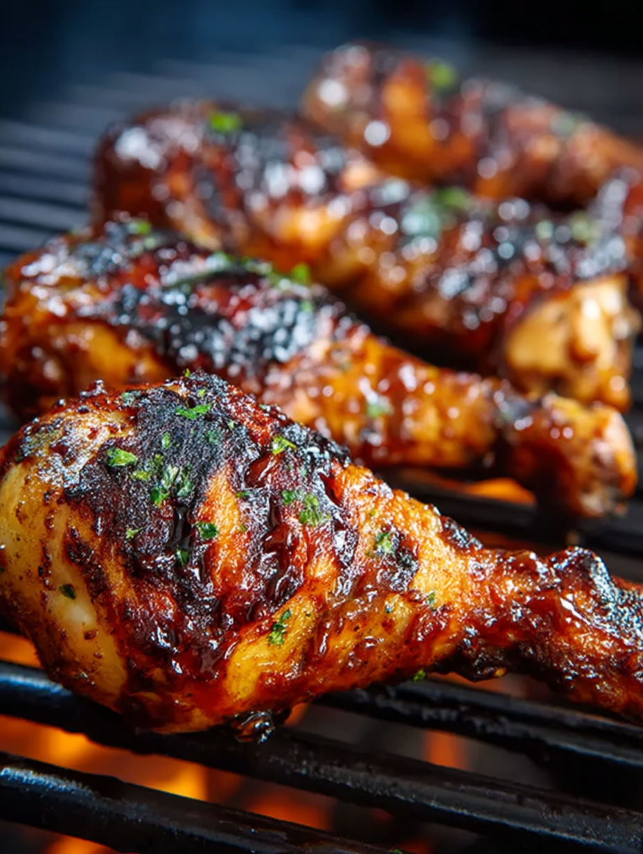 Grilled chicken legs with sauce.