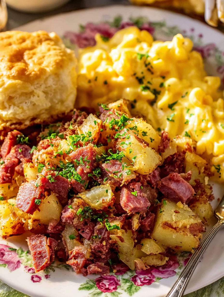 A plate of corned beef hash.