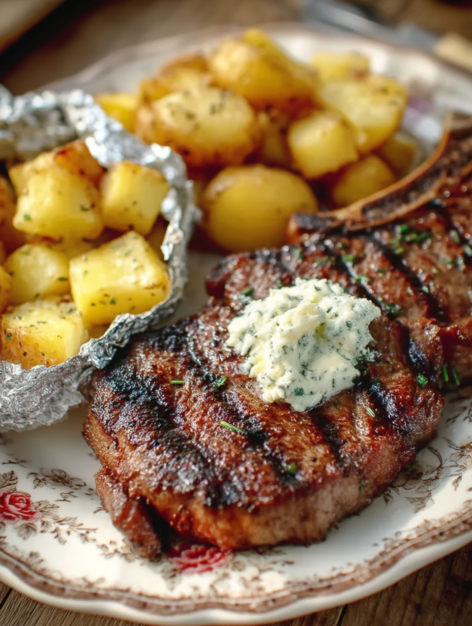 A piece of meat with a dollop of butter on it.