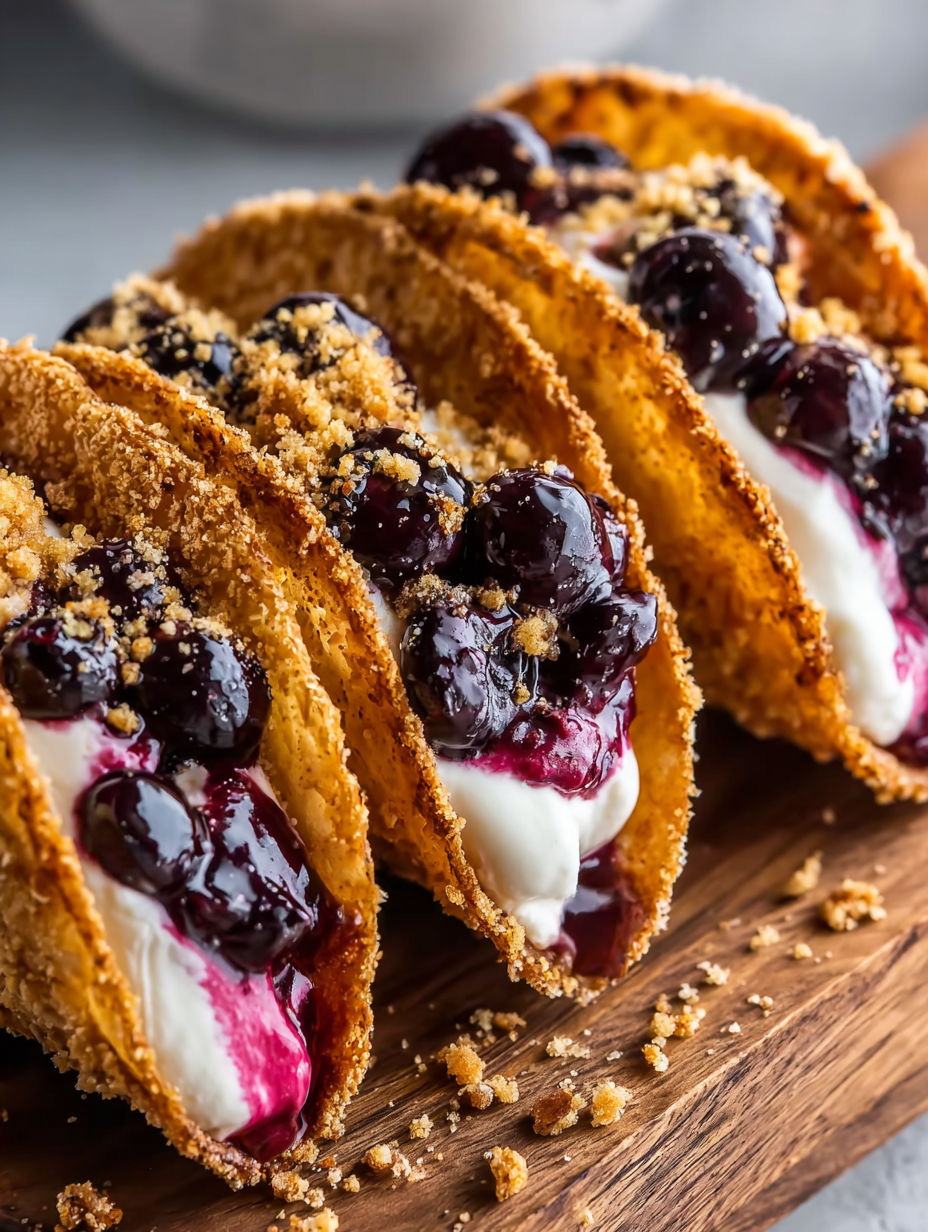 A taco shell with blueberry cheesecake filling.