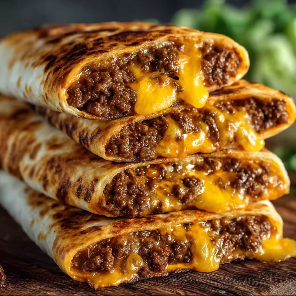 A stack of loaded cheesy pocket tacos.