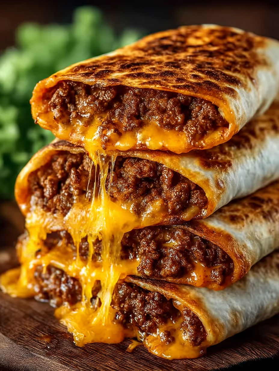 A stack of loaded cheesy pocket tacos.