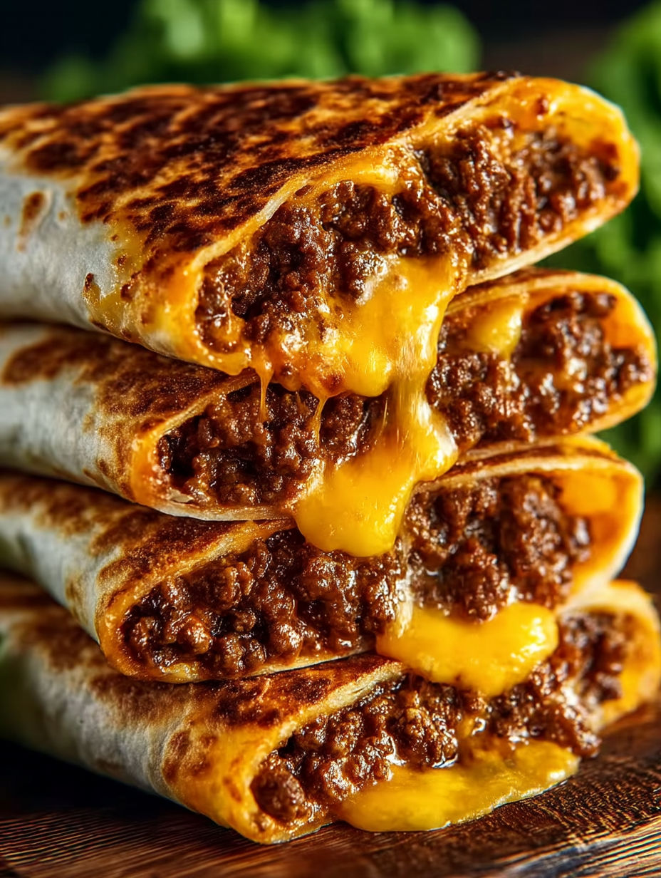 A stack of loaded cheesy pocket tacos.