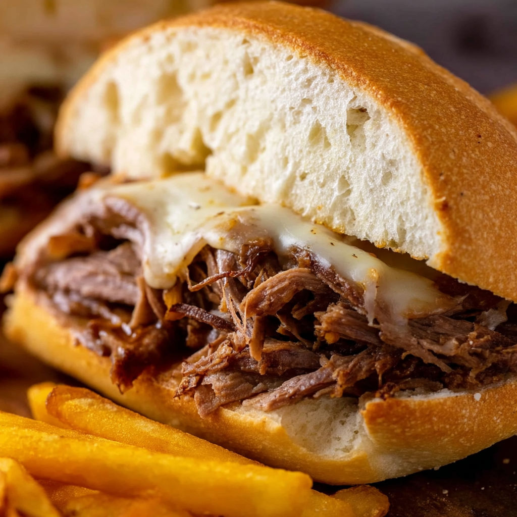 A crock pot French dip sandwich.