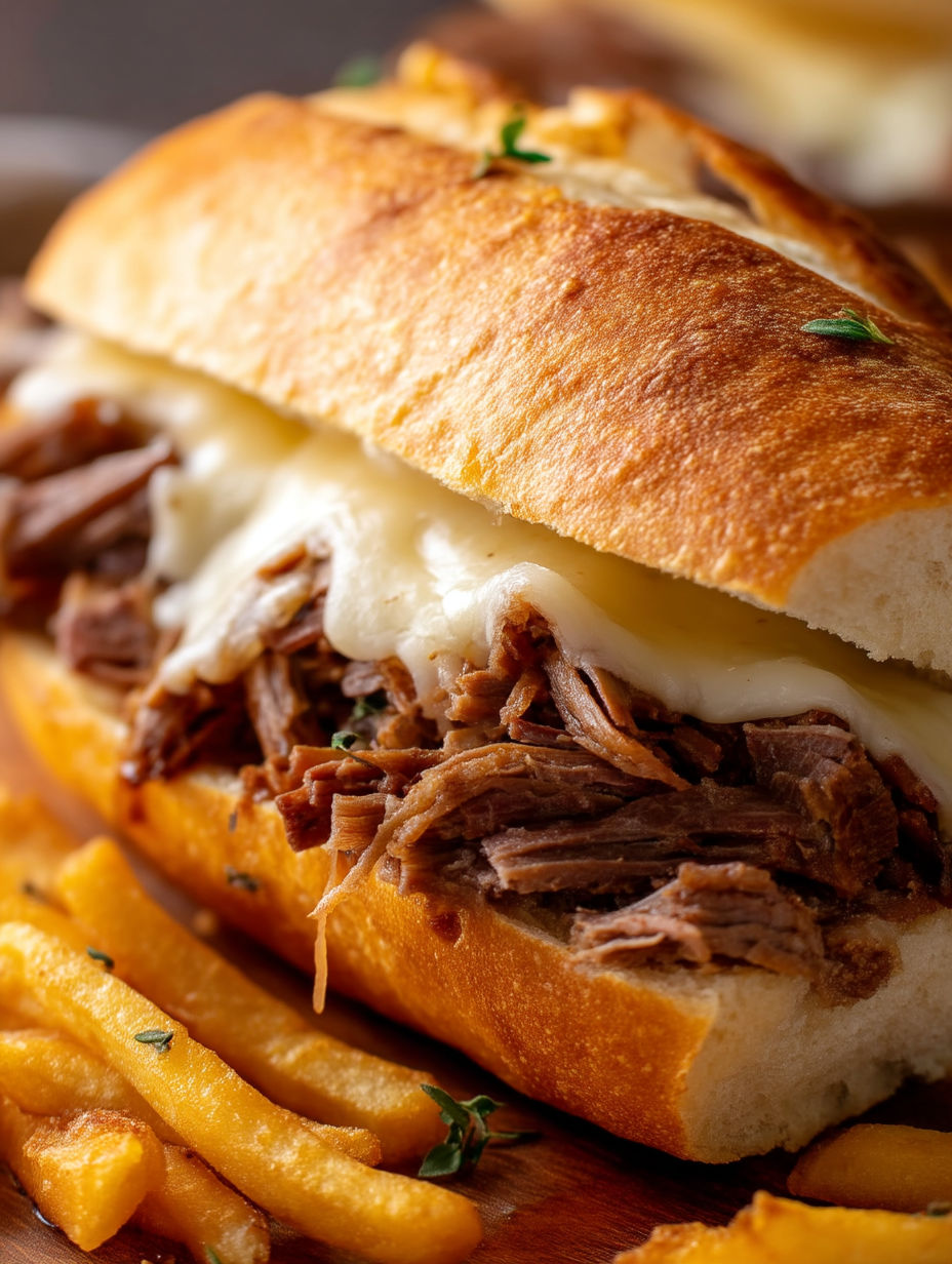 A crock pot French dip sandwich.