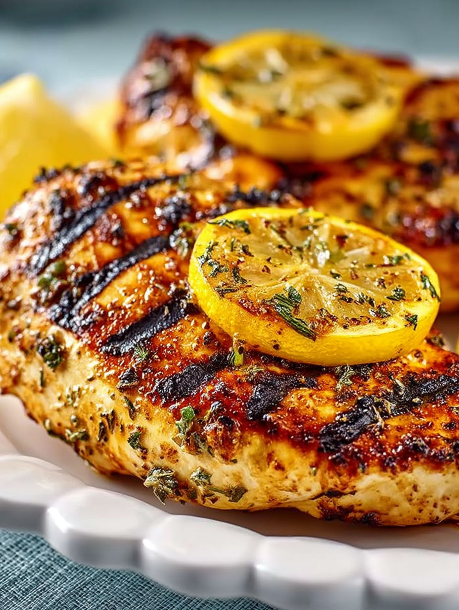 Grilled chicken with lemon and garlic.