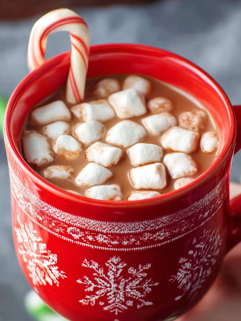 A red cup filled with marshmallows and chocolate.
