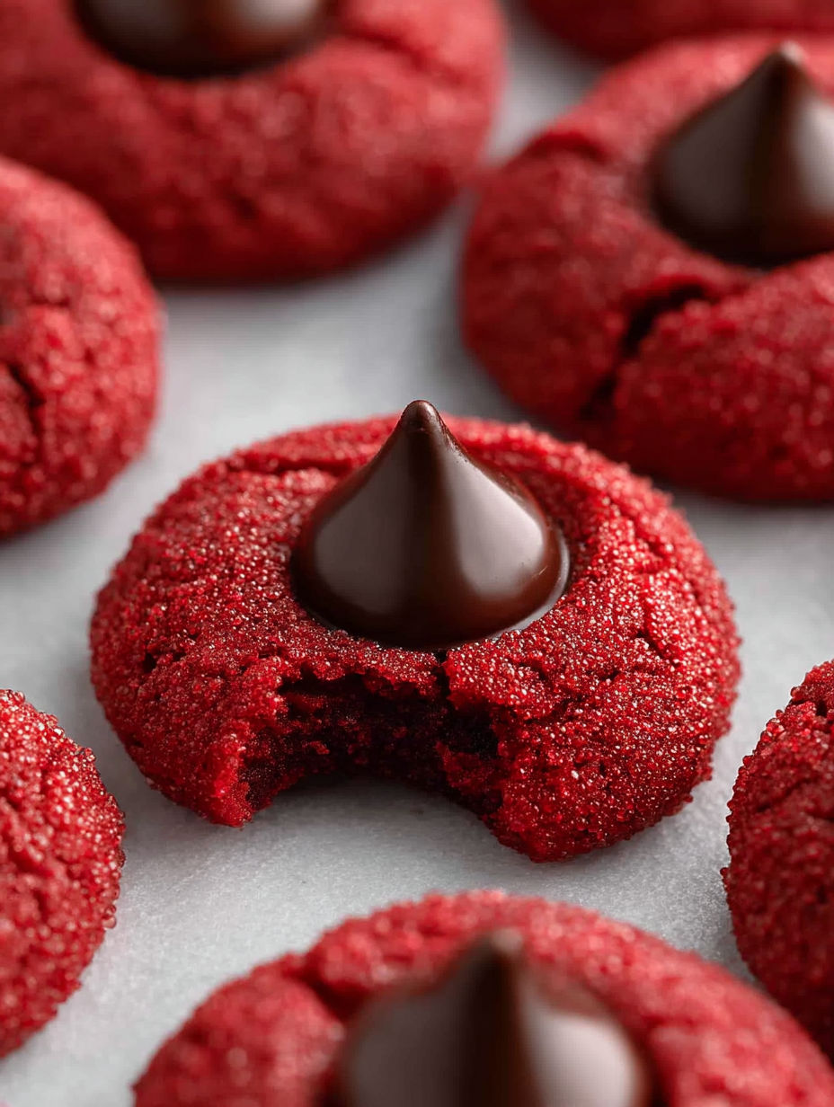 A red velvet cookie with a chocolate drizzle.