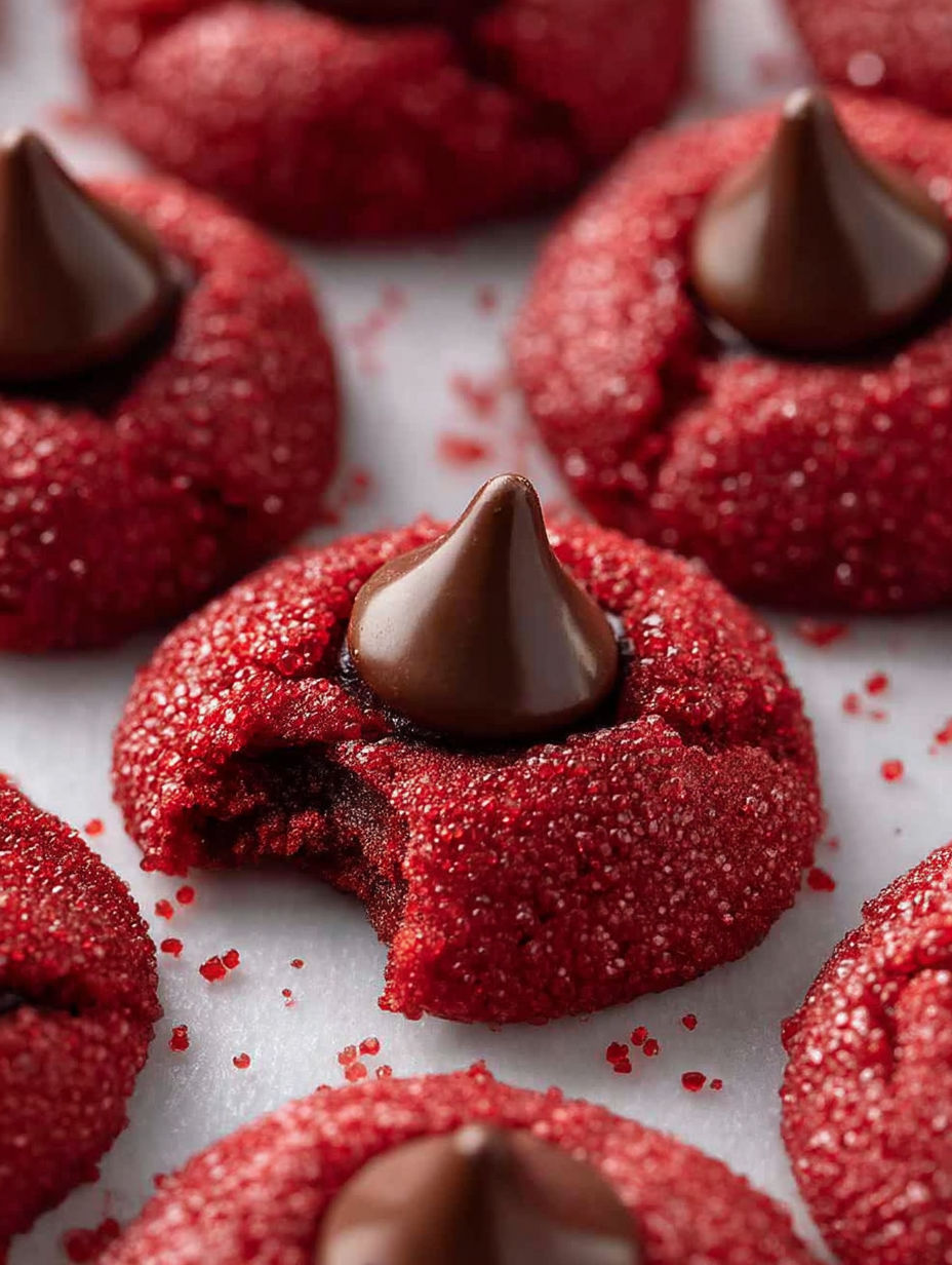 A red velvet cookie with a chocolate drizzle.