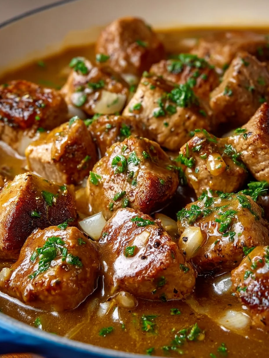 Pork Bites with Gravy.