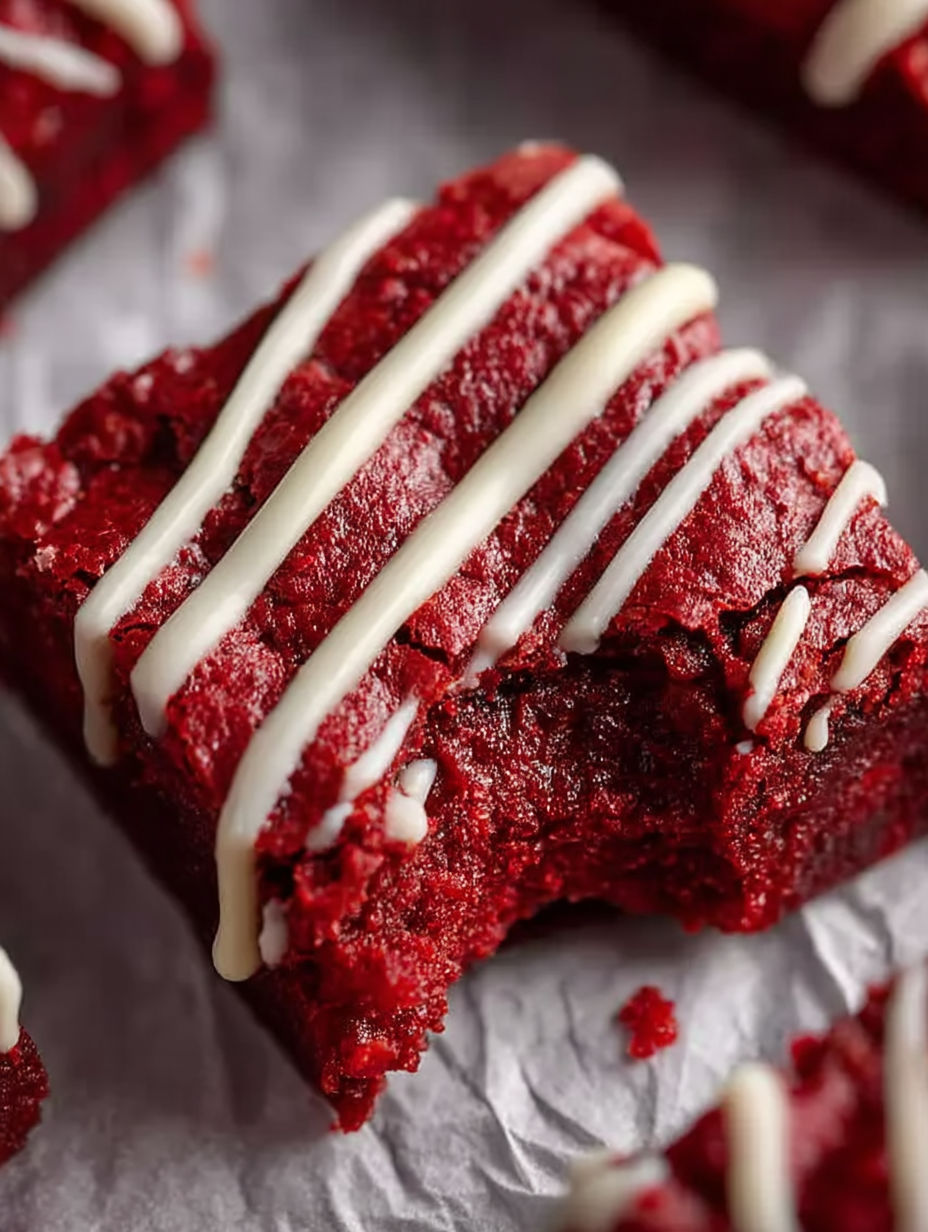 A piece of red velvet cake with white frosting.