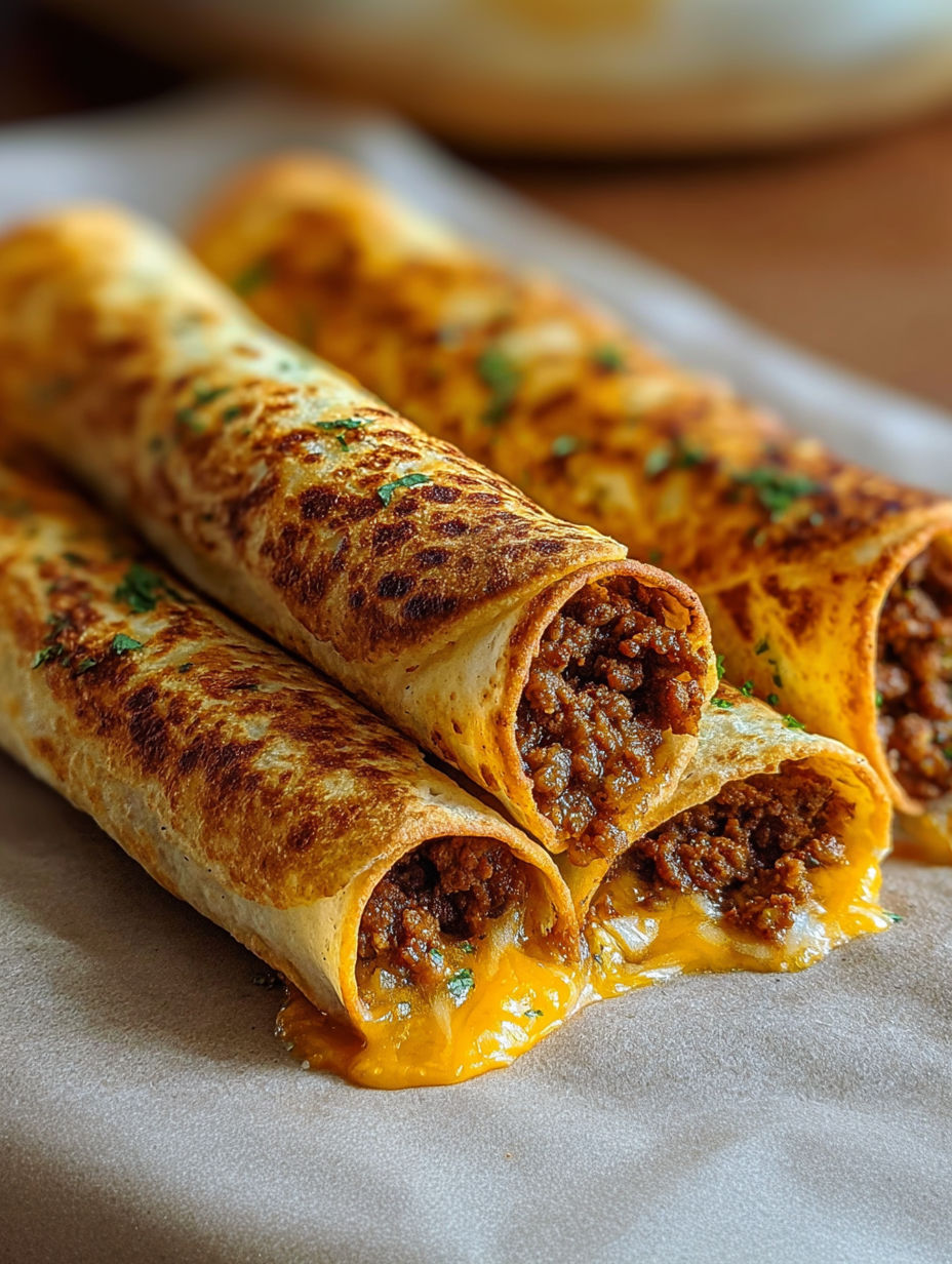 Two garlic butter beef rollups on a table.