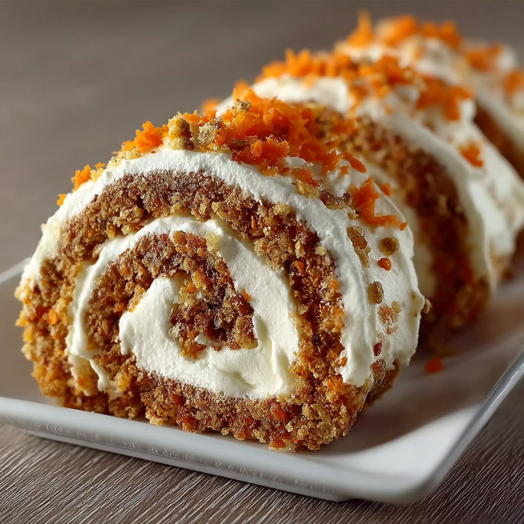 A slice of carrot cake roll.