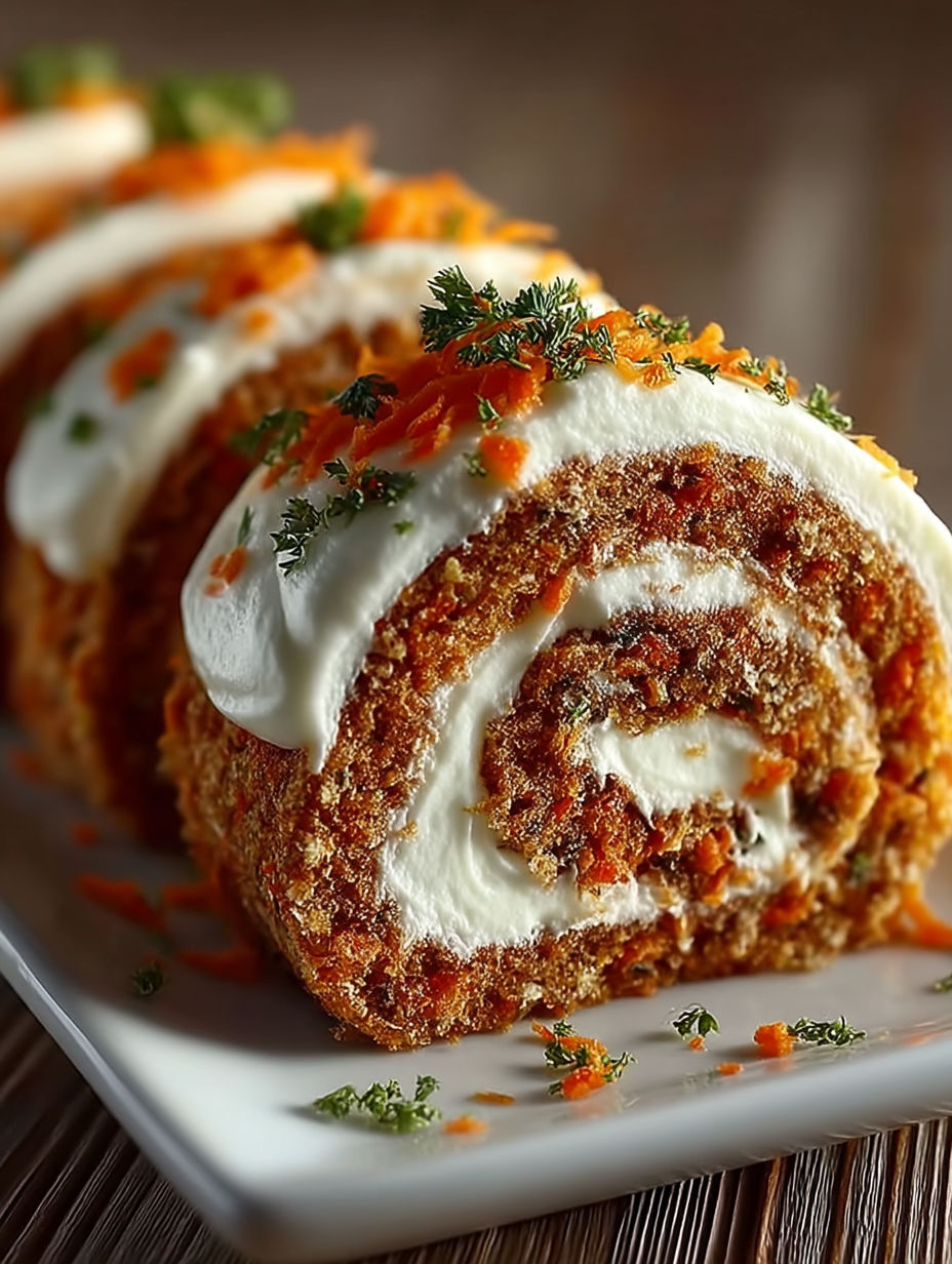 A carrot cake roll on a plate.