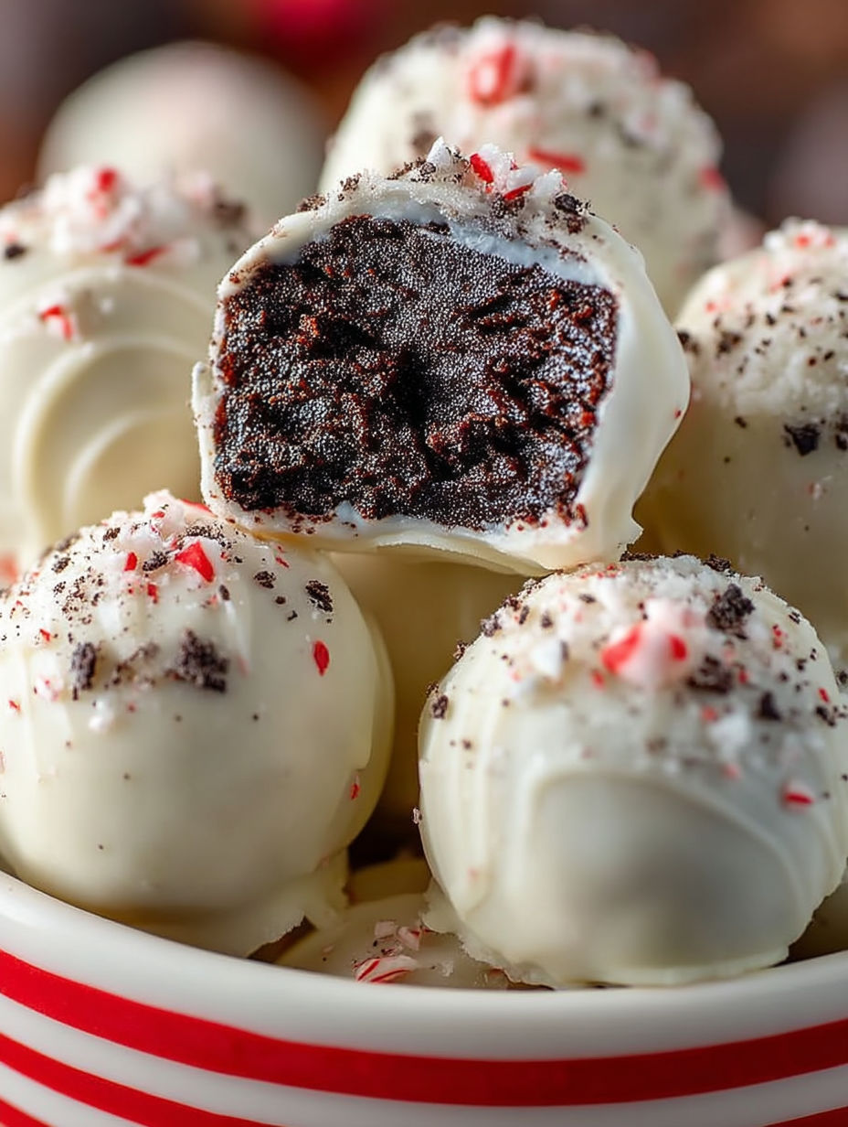 A bowl of white chocolate balls with red and green sprinkles.