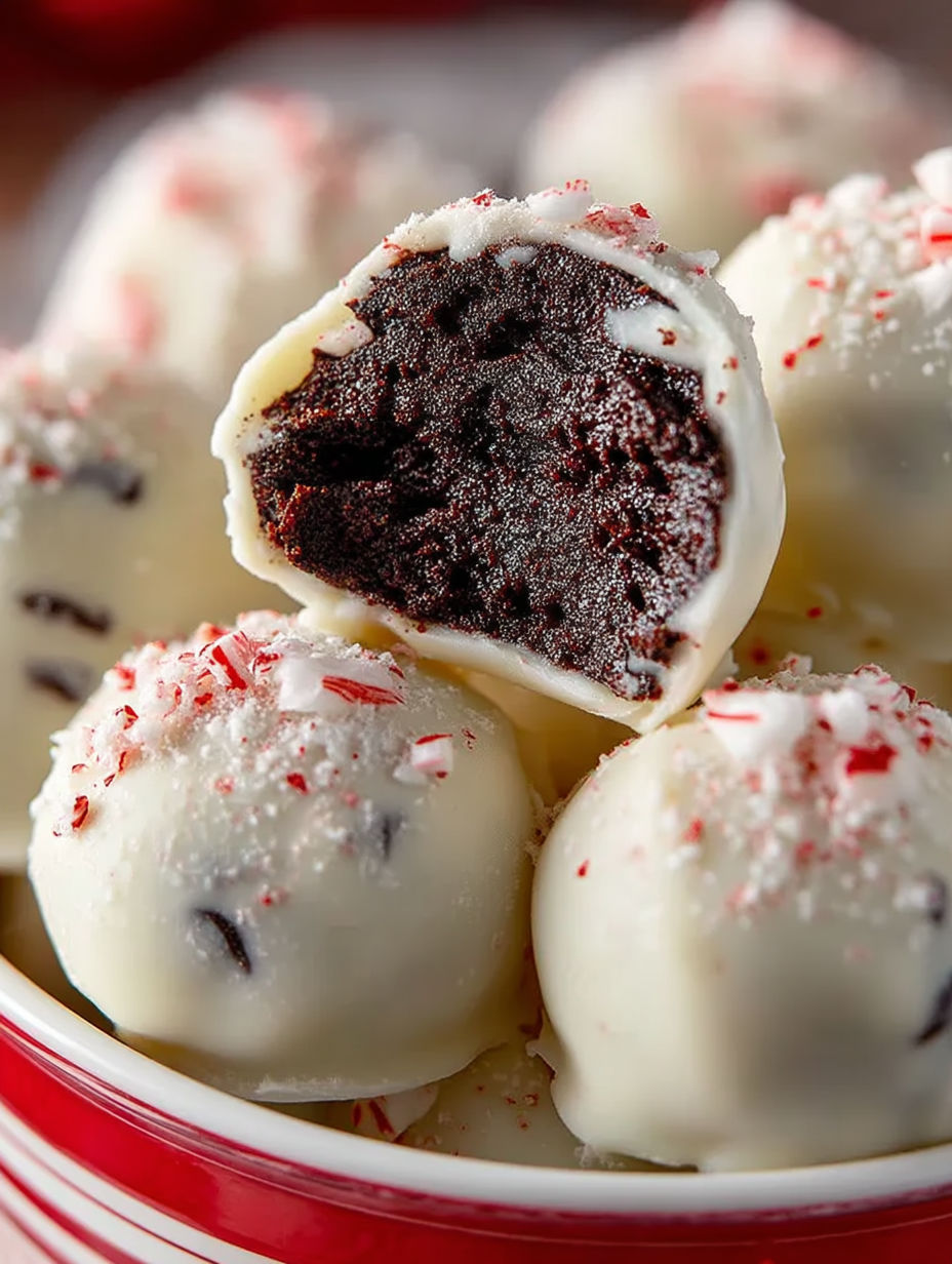 A bowl of chocolate and white candy.