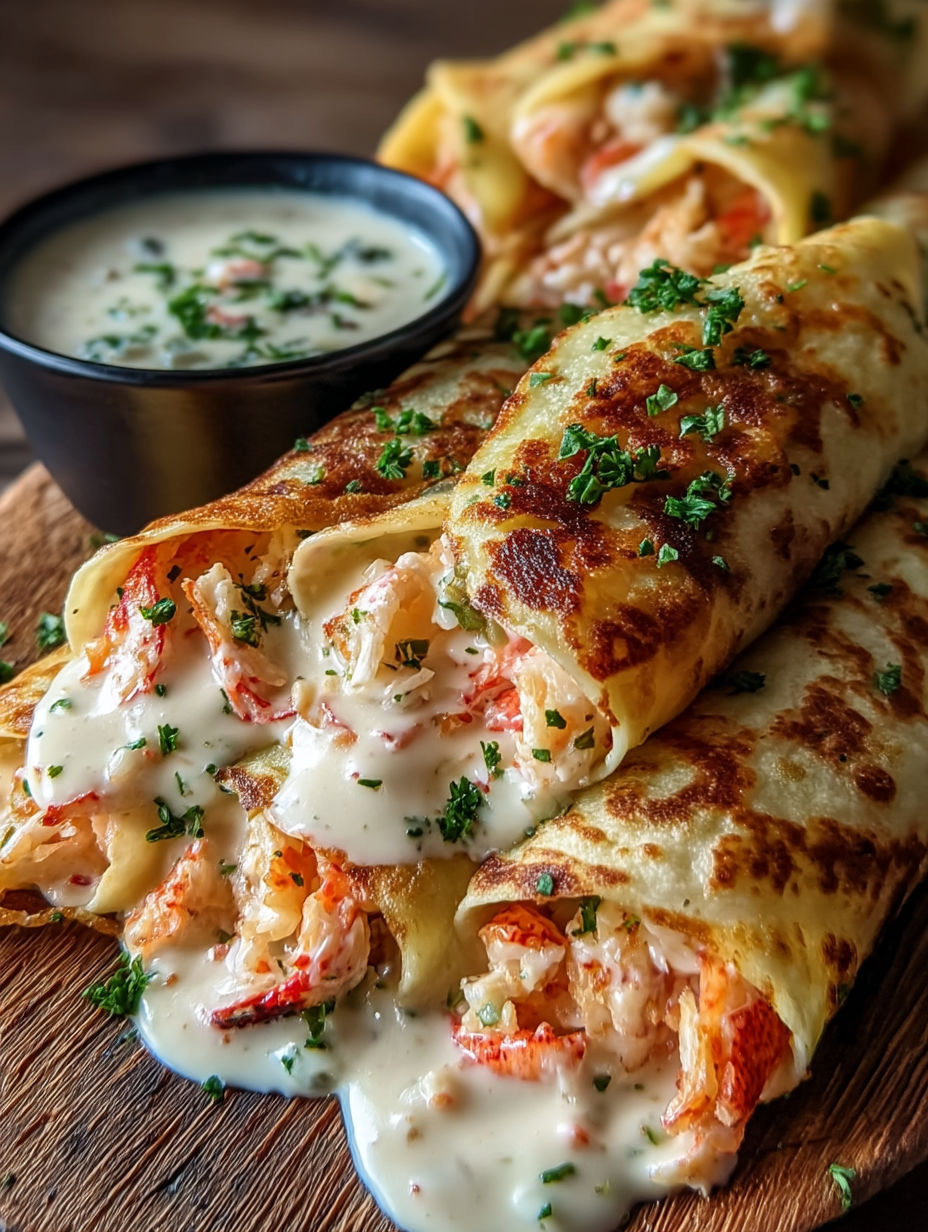 A plate of food with a bowl of sauce and a crab cake.