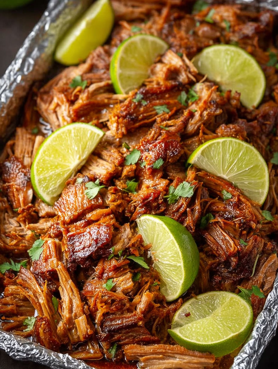 A crock pot filled with pork carnitas.