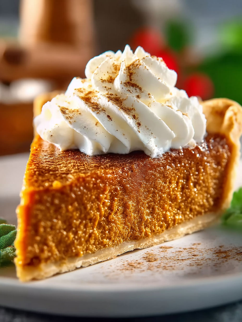 A slice of apple butter pie with whipped cream on top.
