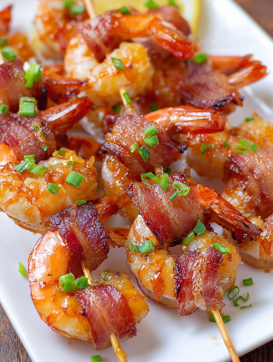 Bacon Wrapped Shrimp on a plate.