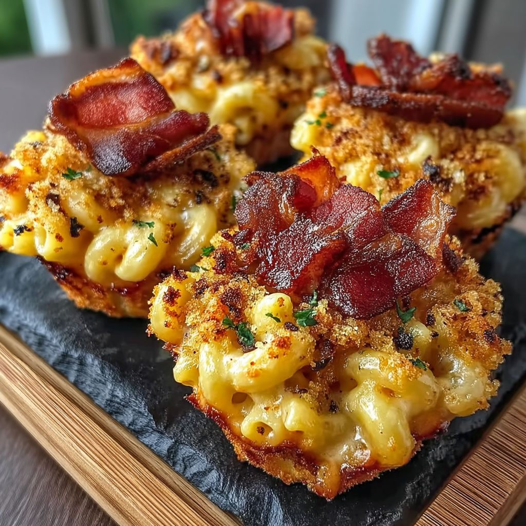 A plate of smoked mac and cheese bacon.