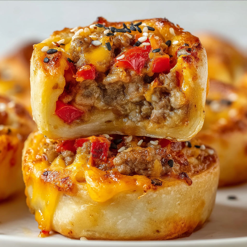 A plate of cheeseburger pinwheel pizza bites.