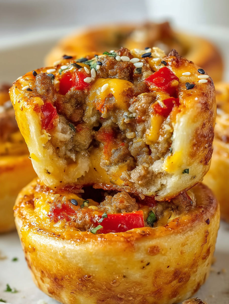 Cheeseburger pinwheel pizza bites.