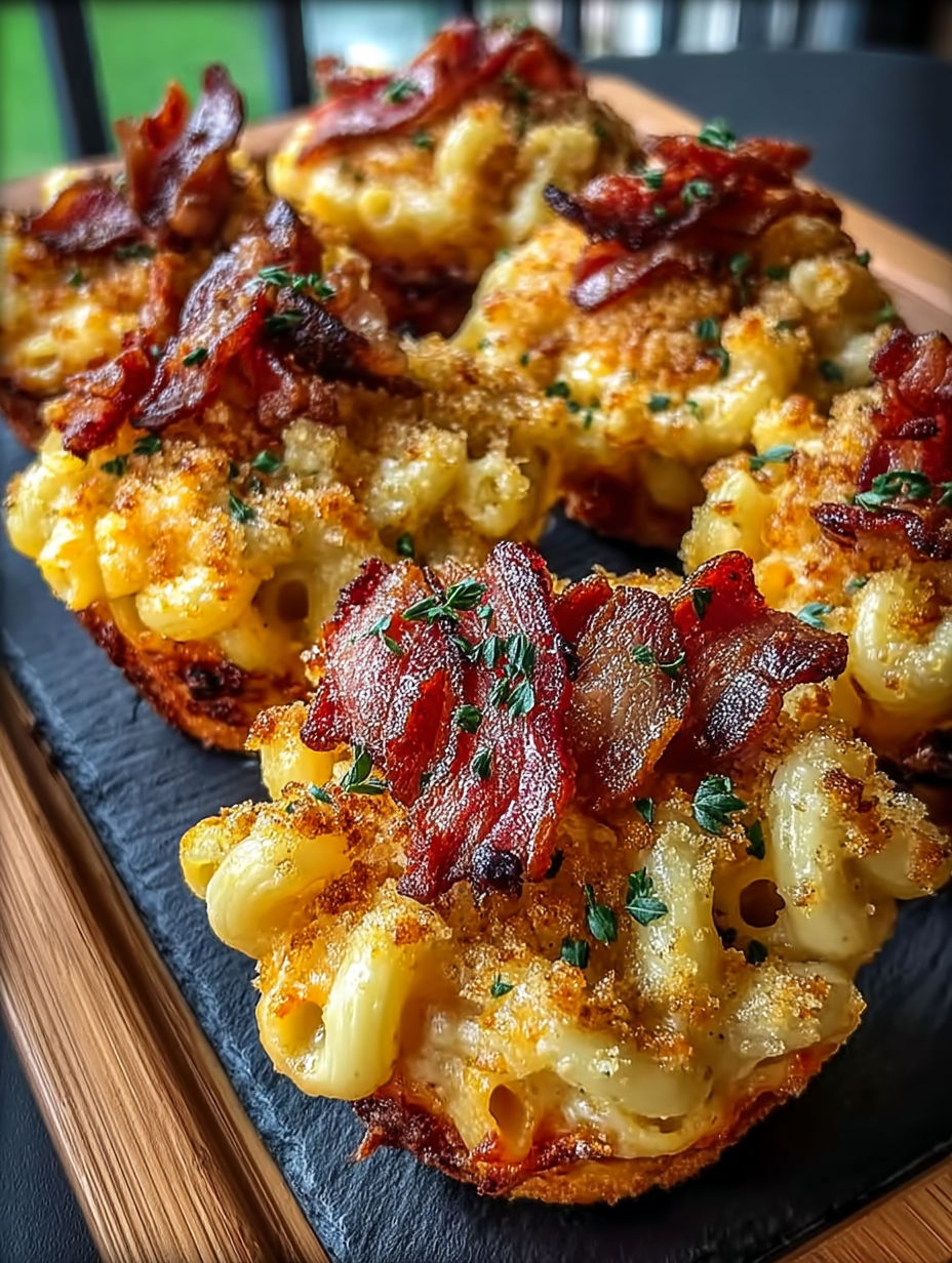 A close up of a smoked mac and cheese bacon.