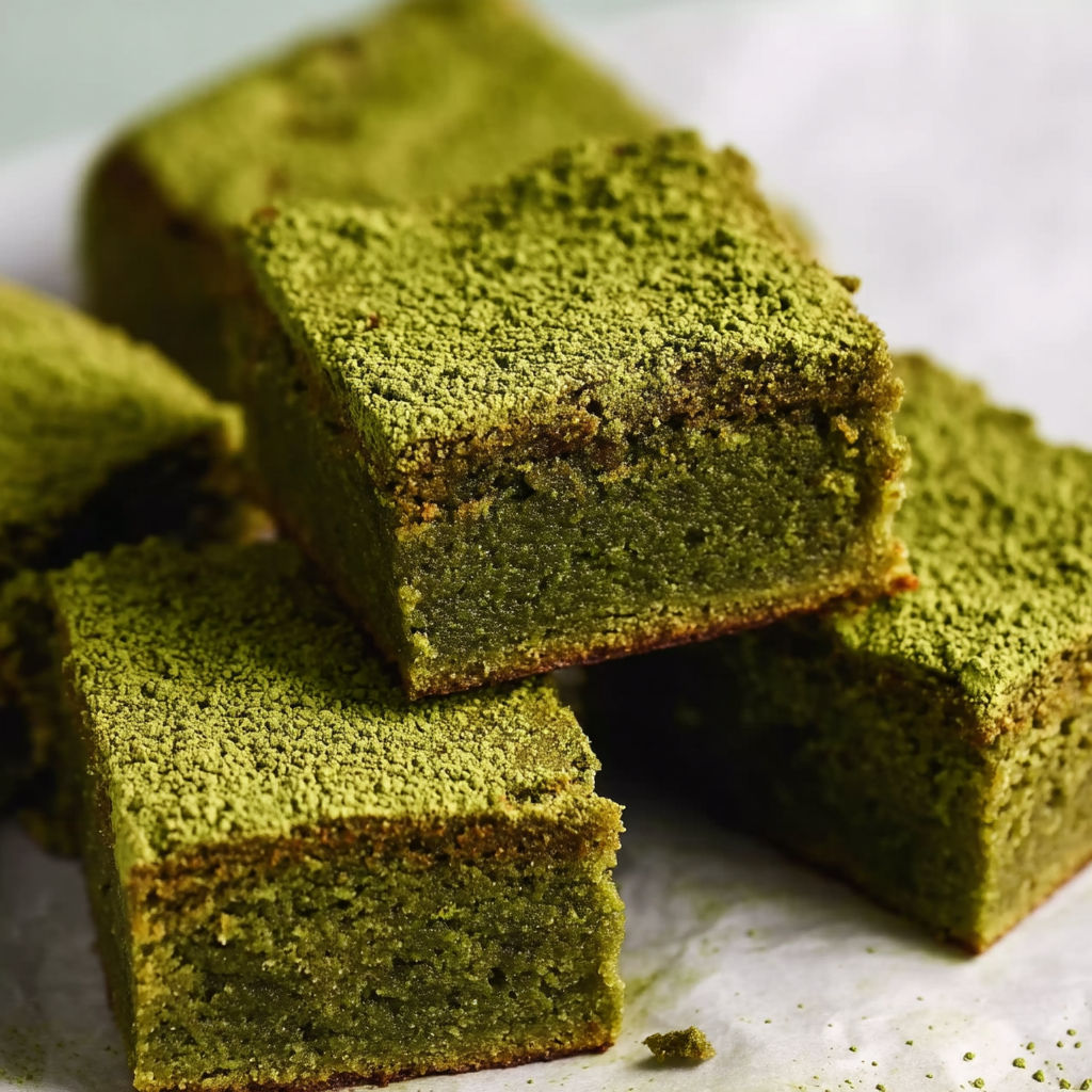 A stack of green cake squares.