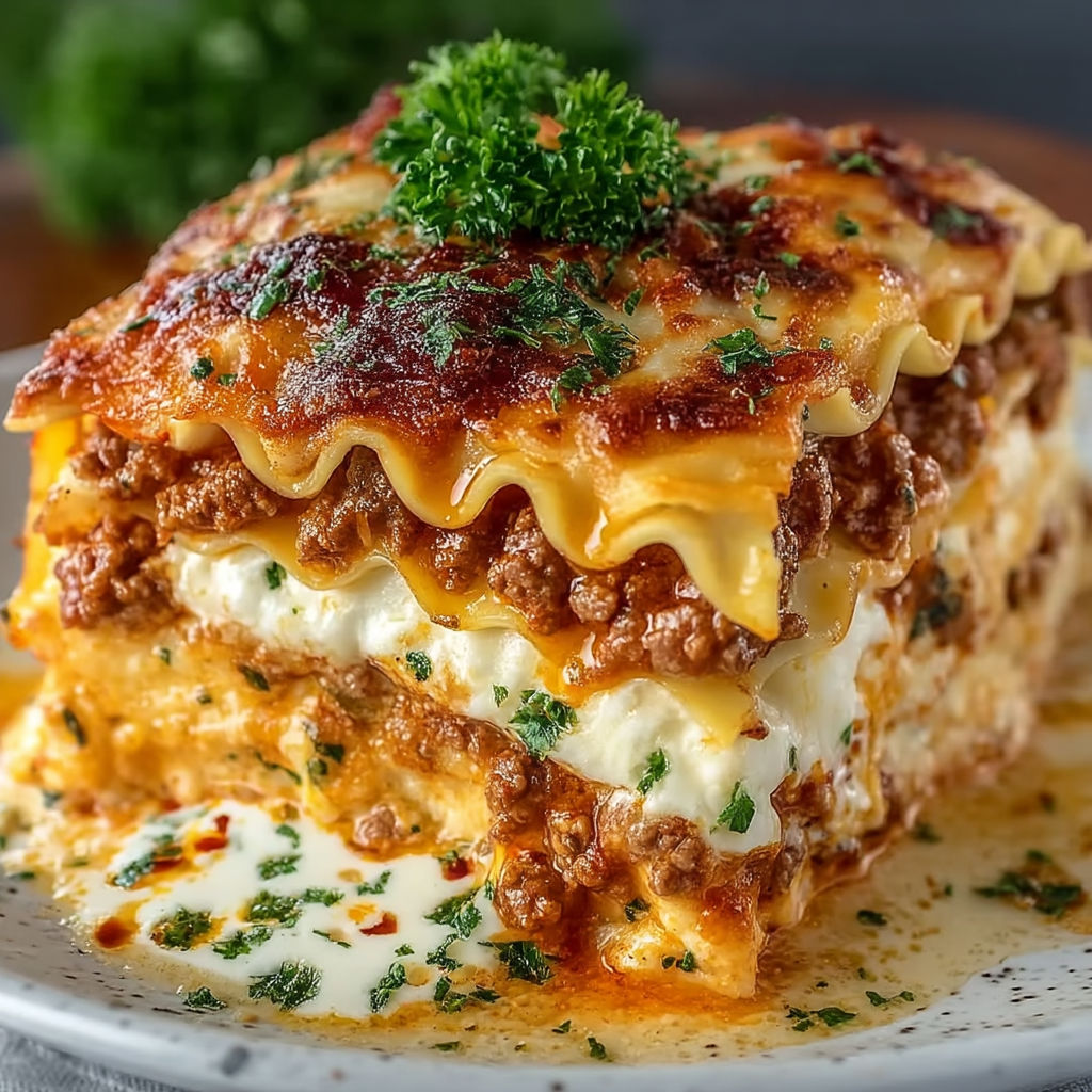 A close up of a lasagna dish with cheese.